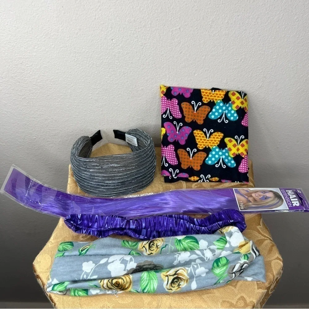 Set of 5 Hair Accessories Colorful Lot Purple Floral Fun Headband